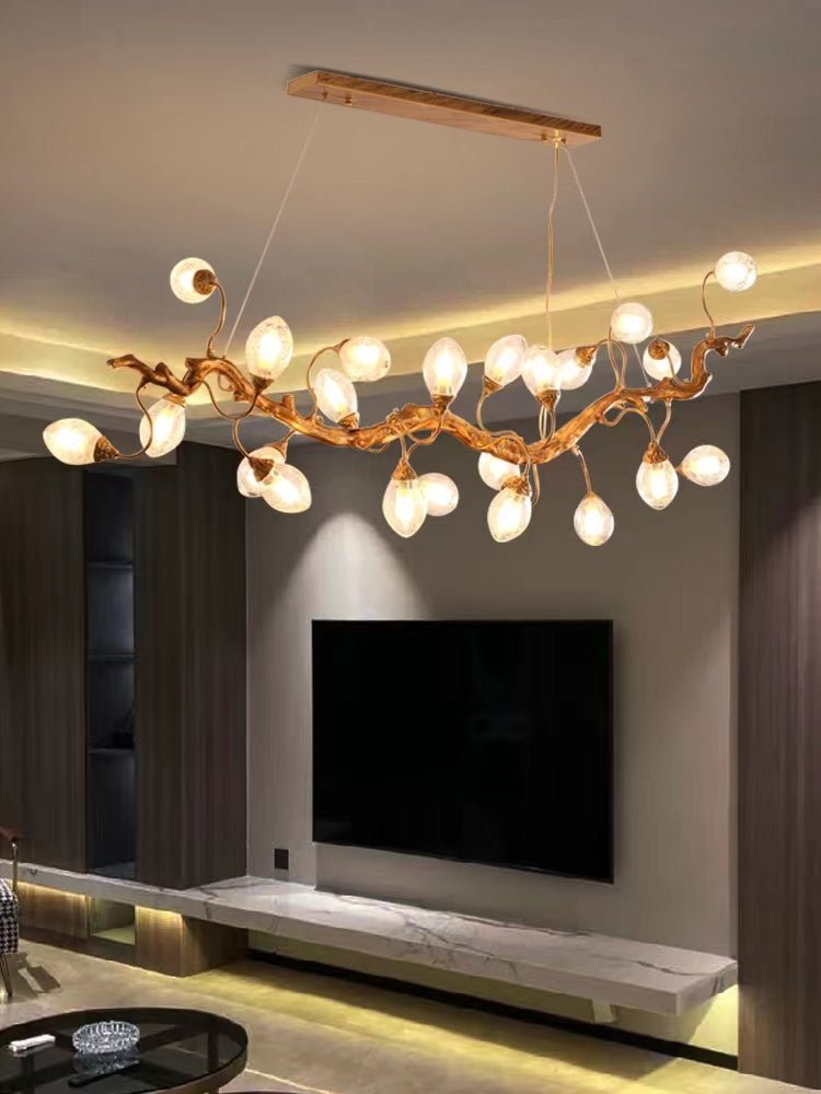 Modern Art Extra Large Branch Style Chandelier with Clear Bubble Glass Eggs for Dining Room and Living Room - 30 Lights: L68.9"*W16.5"*H17.7"Warm LightBlushlighting