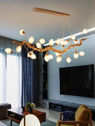 Modern Art Extra Large Branch Style Chandelier with Clear Bubble Glass Eggs for Dining Room and Living Room - 30 Lights: L68.9"*W16.5"*H17.7"Warm LightBlushlighting