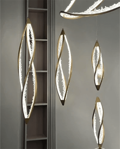 Modern Artistic DNA Twisted Leaf Natural Crystal Cluster Chandelier - D6.30"*H23.62"(D16cm*H60cm)Warm LightBlushlighting