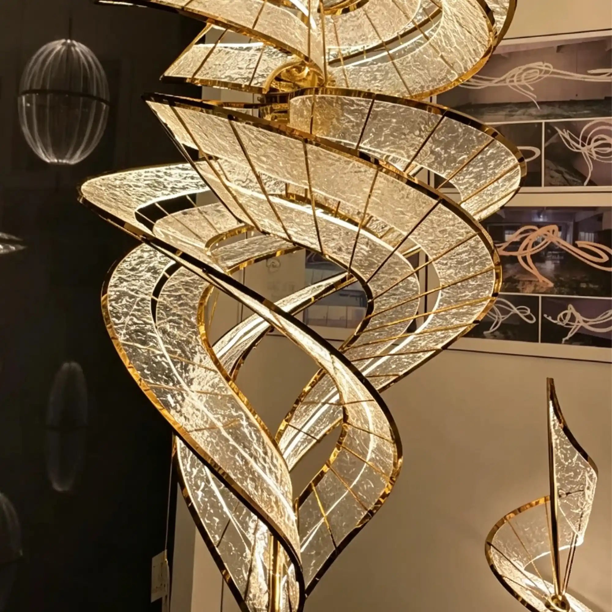 Modern Artistic Double Spiral Acrylic Chandelier for High Ceilings/Staircase/Foyer - D39.37"*H110.24"(D100cm*H280cm)/65kgWarm LightBlushlighting