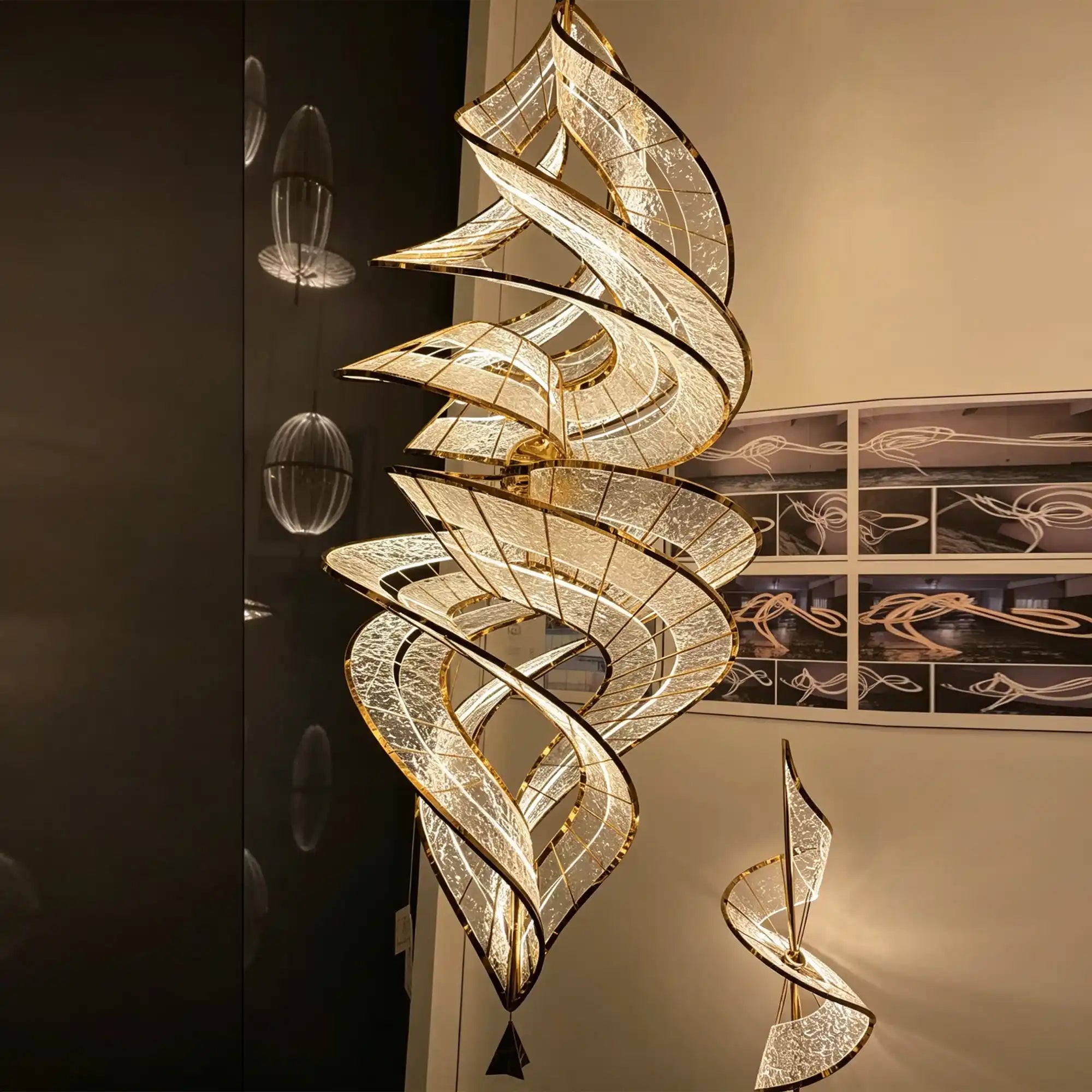 Modern Artistic Double Spiral Acrylic Chandelier for High Ceilings/Staircase/Foyer - D39.37"*H110.24"(D100cm*H280cm)/65kgWarm LightBlushlighting