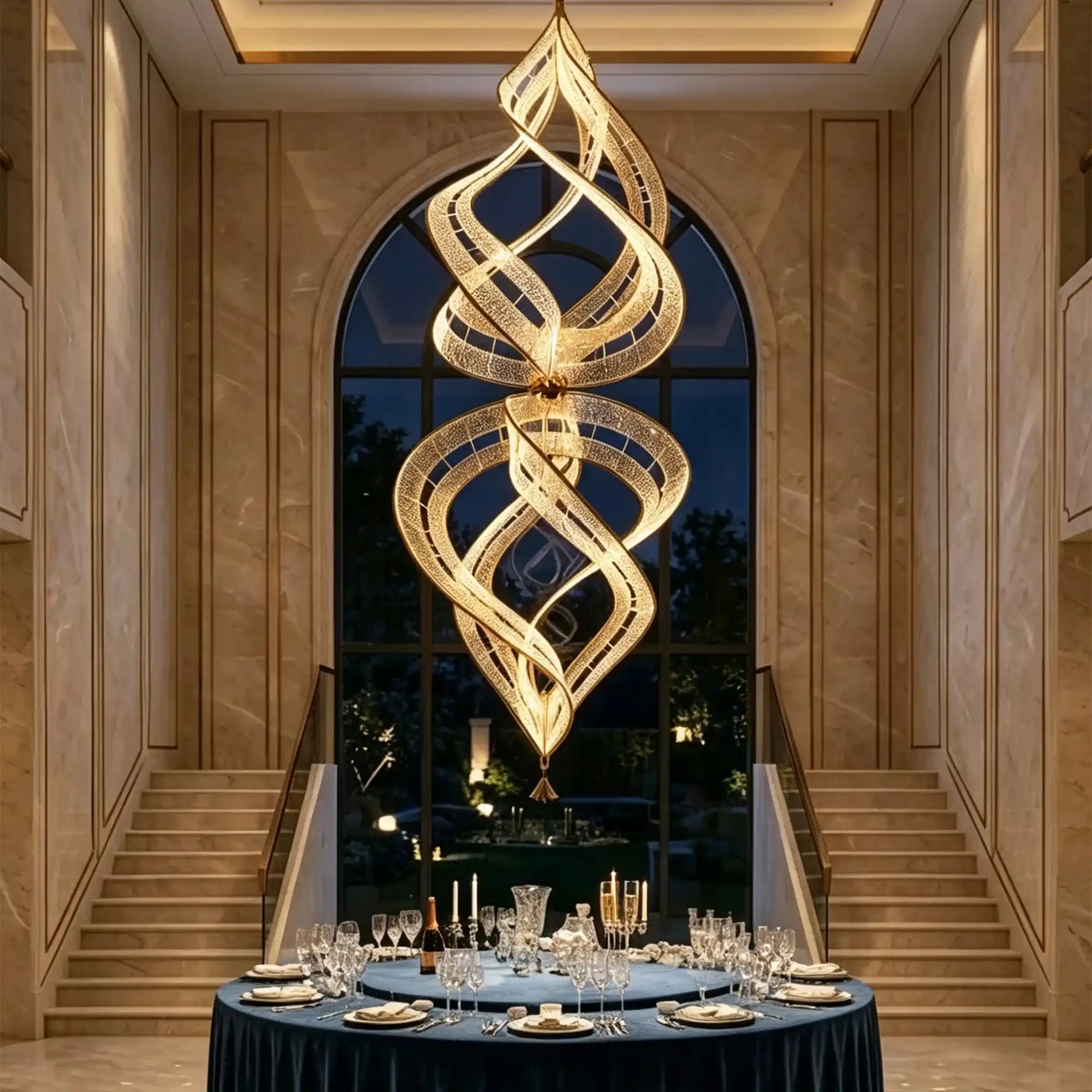 Modern Artistic Double Spiral Acrylic Chandelier for High Ceilings/Staircase/Foyer - D39.37"*H110.24"(D100cm*H280cm)/65kgWarm LightBlushlighting
