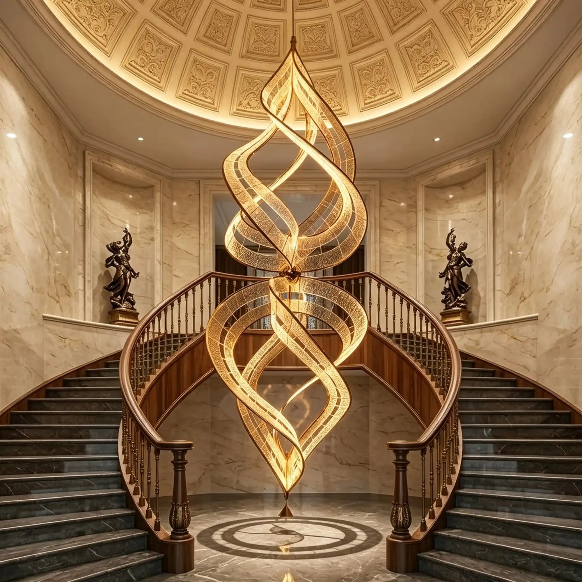 Modern Artistic Double Spiral Acrylic Chandelier for High Ceilings/Staircase/Foyer - D39.37"*H110.24"(D100cm*H280cm)/65kgWarm LightBlushlighting