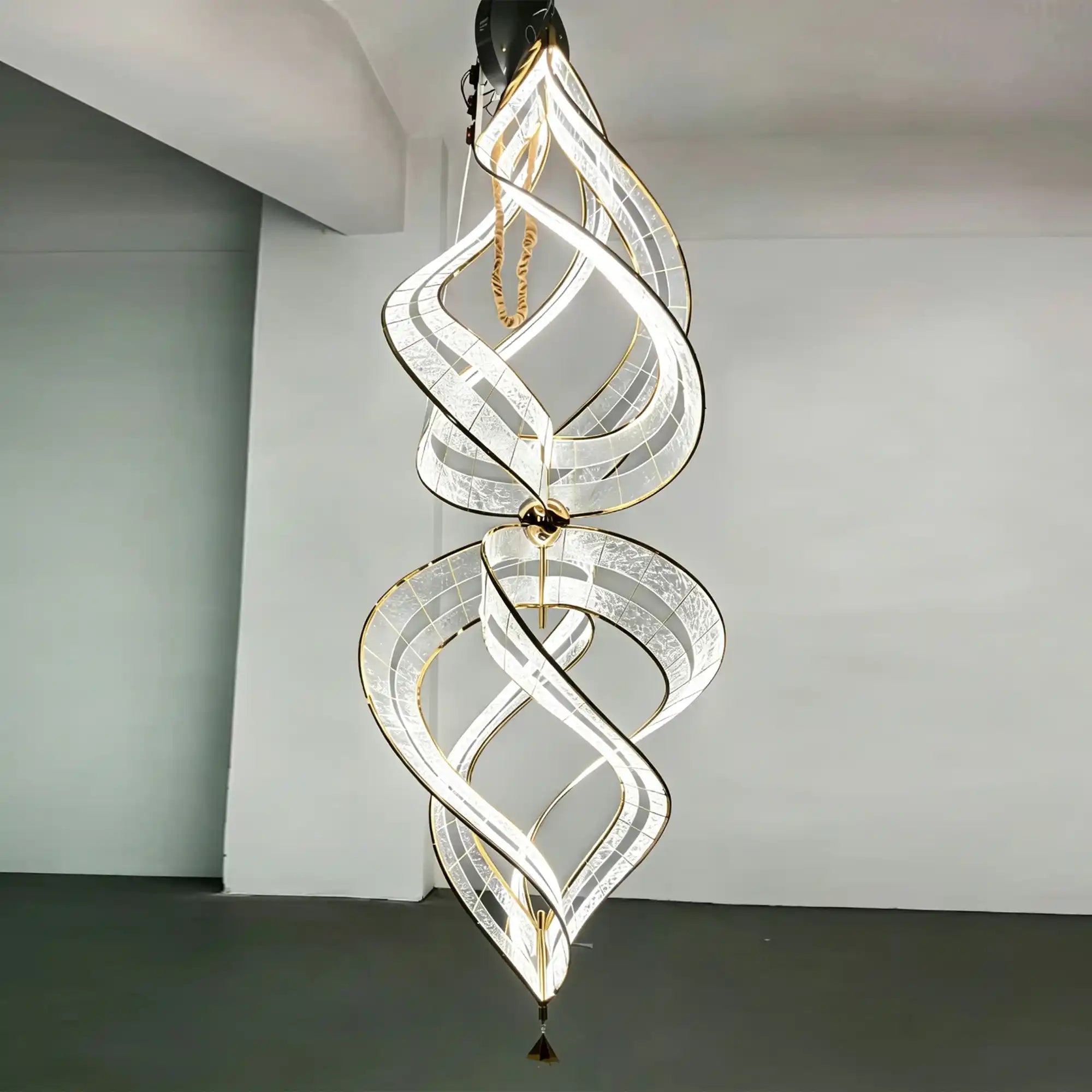Modern Artistic Double Spiral Acrylic Chandelier for High Ceilings/Staircase/Foyer - D39.37"*H110.24"(D100cm*H280cm)/65kgWarm LightBlushlighting