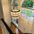 Modern Artistic Luxury Multi-layers Glam Glass Chandelier for High-Ceiling/Staircase/Foyer - 2 Layers/D30"*H56"/46kgAntique CopperWarm LightBlushlighting