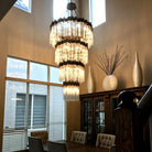 Modern Artistic Luxury Multi-layers Glam Glass Chandelier for High-Ceiling/Staircase/Foyer - 4 Layers/D40"*H95"BlackWarm LightBlushlighting