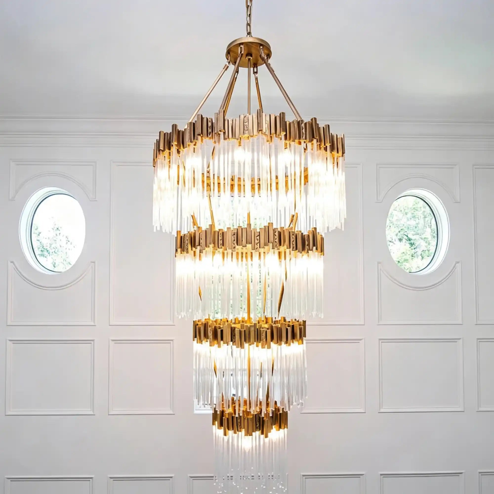 Modern Artistic Luxury Multi-layers Glam Glass Chandelier for High-Ceiling/Staircase/Foyer - 4 Layers/D40"*H95"BlackWarm LightBlushlighting