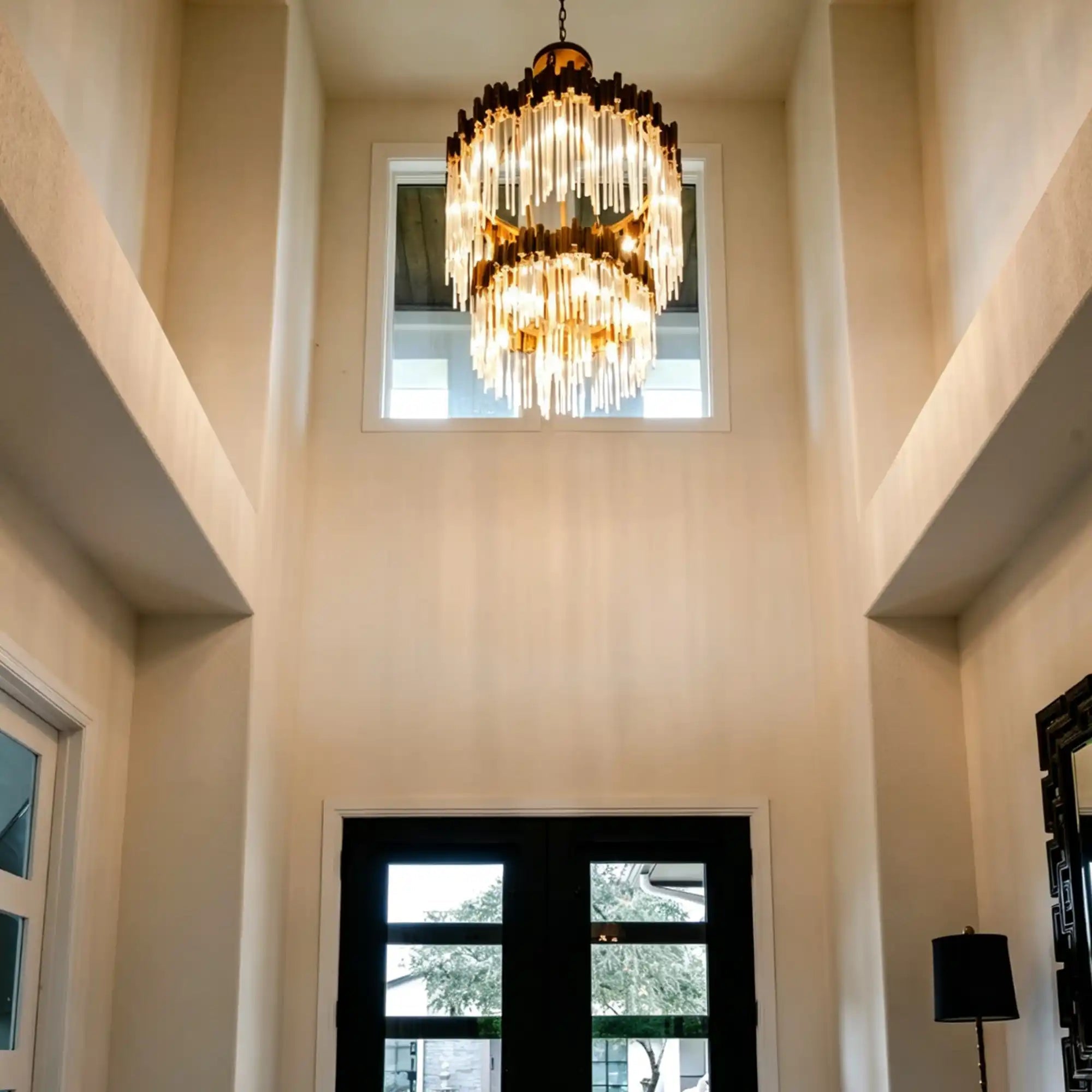 Modern Artistic Luxury Multi-layers Glam Glass Chandelier for High-Ceiling/Staircase/Foyer - 4 Layers/D40"*H95"BlackWarm LightBlushlighting