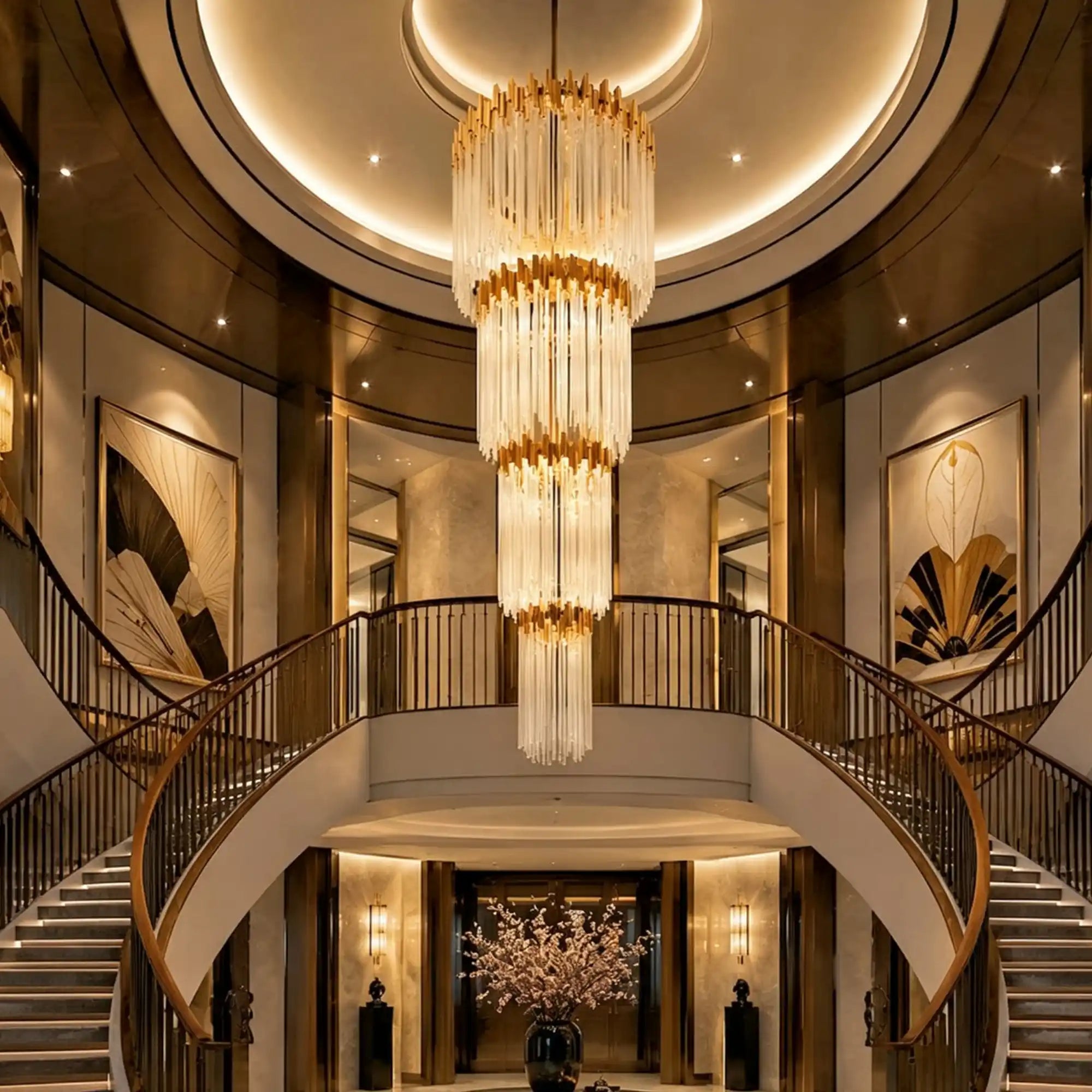 Modern Artistic Luxury Multi-layers Glam Glass Chandelier for High-Ceiling/Staircase/Foyer - 4 Layers/D40"*H95"BlackWarm LightBlushlighting