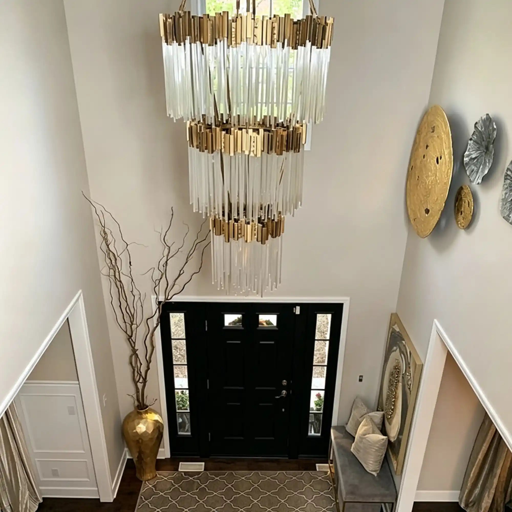 Modern Artistic Luxury Multi-layers Glam Glass Chandelier for High-Ceiling/Staircase/Foyer - 4 Layers/D40"*H95"BlackWarm LightBlushlighting