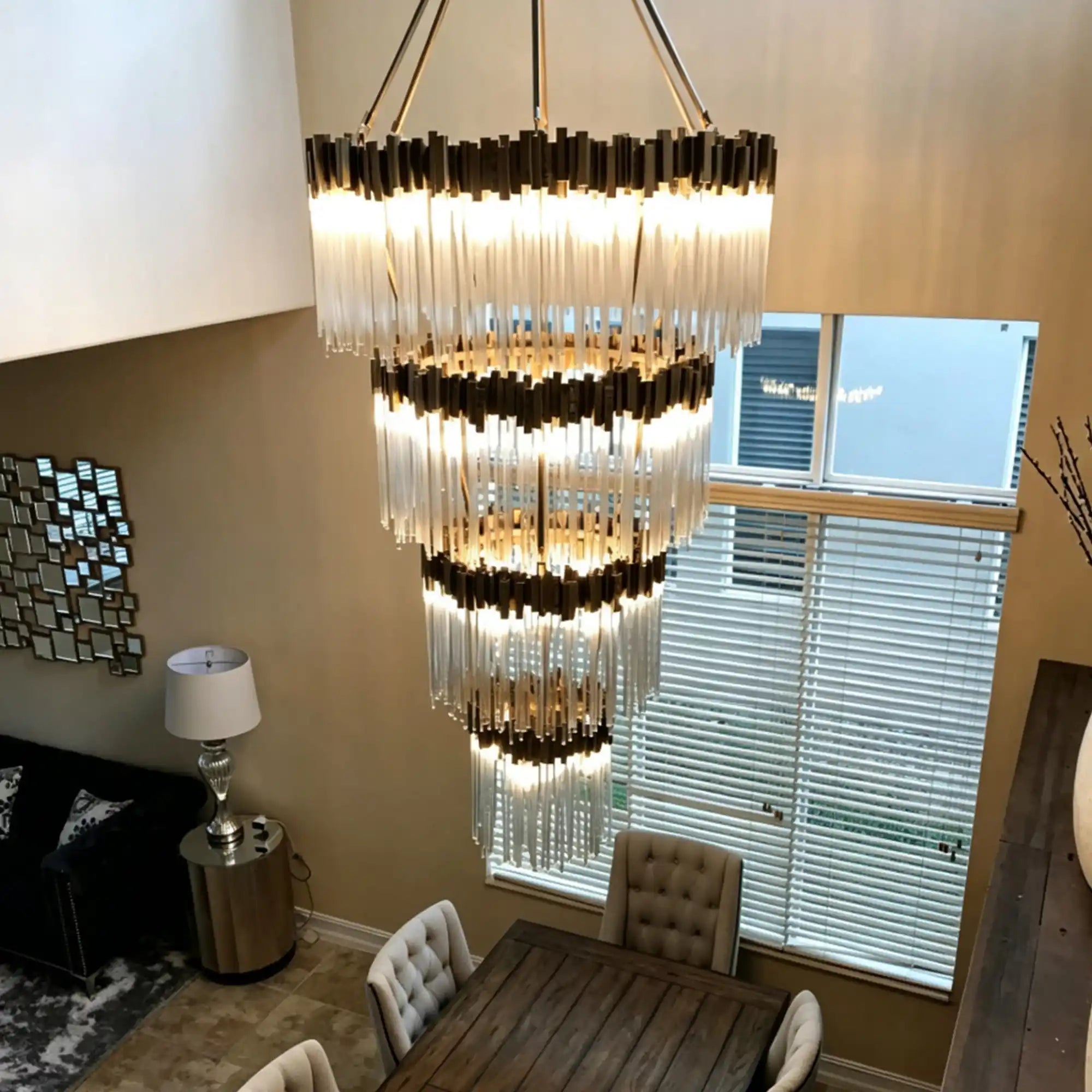 Modern Artistic Luxury Multi-layers Glam Glass Chandelier for High-Ceiling/Staircase/Foyer - 4 Layers/D40"*H95"BlackWarm LightBlushlighting
