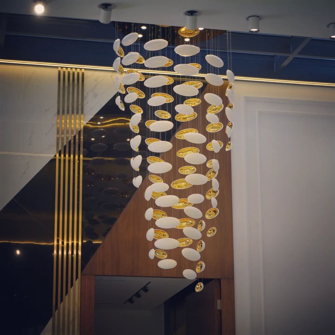 Modern Artistic Unique Golden Dragon Egg Pendant Ceiling Light Fixture for Staircase/ Sales Center/ Hotel - Blushlighting