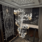 Modern Ascending Spiral Floating Glass Feather Chandelier with Bulbs - Square Canopy/L68"*H144" (L173cm*H366cm)Warm LightBlushlighting