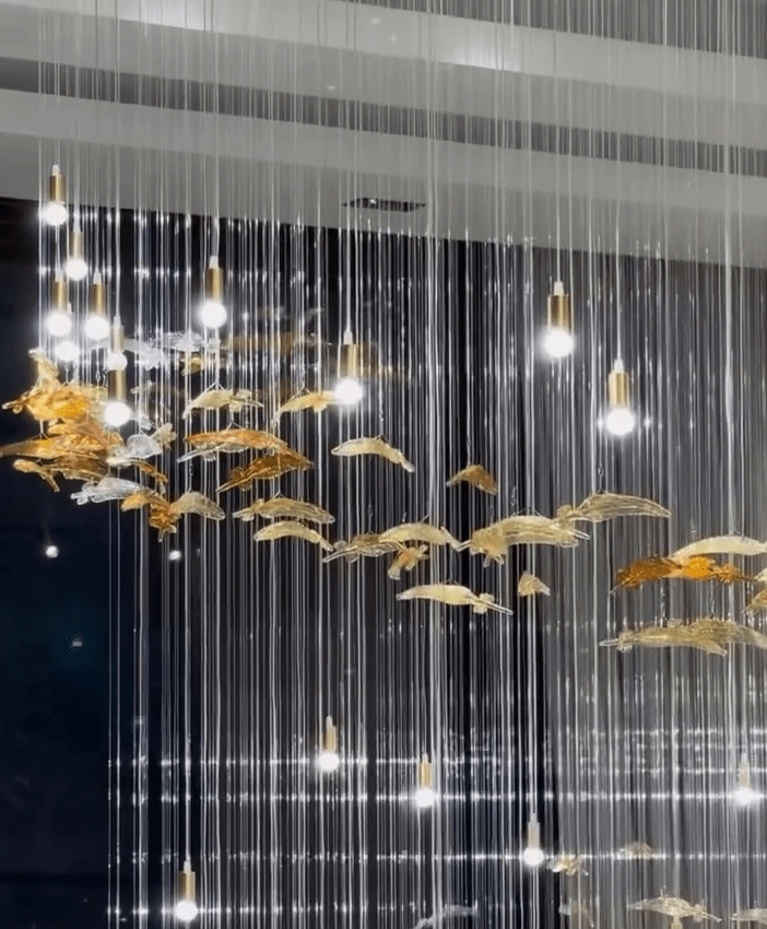 Modern Ascending Spiral Floating Glass Feather Chandelier with Bulbs - Square Canopy/L68"*H144" (L173cm*H366cm)Warm LightBlushlighting