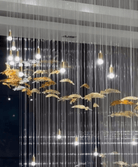 Modern Ascending Spiral Floating Glass Feather Chandelier with Bulbs - Square Canopy/L68"*H144" (L173cm*H366cm)Warm LightBlushlighting