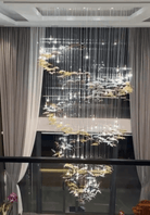 Modern Ascending Spiral Floating Glass Feather Chandelier with Bulbs - Square Canopy/L68"*H144" (L173cm*H366cm)Warm LightBlushlighting
