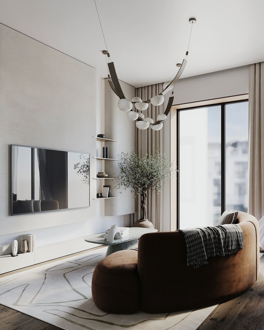 Modern Belt Alabaster Drops LED Chandelier - D74"*H47.2"/ Dia 188cm*H 120cmWarm LightBlushlighting
