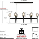 Modern Black 8 - Light 52in Rectangle Crystal Pendant Chandelier for Dining - Black - 52in - 8LightsBlushlighting