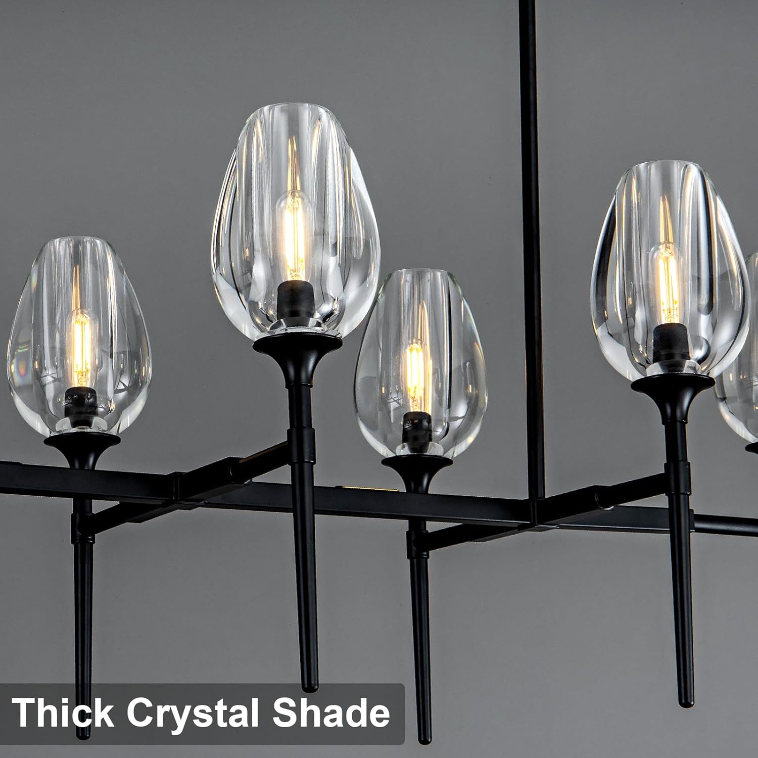 Modern Black 8 - Light 52in Rectangle Crystal Pendant Chandelier for Dining - Black - 52in - 8LightsBlushlighting