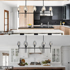 Modern Black 8 - Light 52in Rectangle Crystal Pendant Chandelier for Dining - Black - 52in - 8LightsBlushlighting