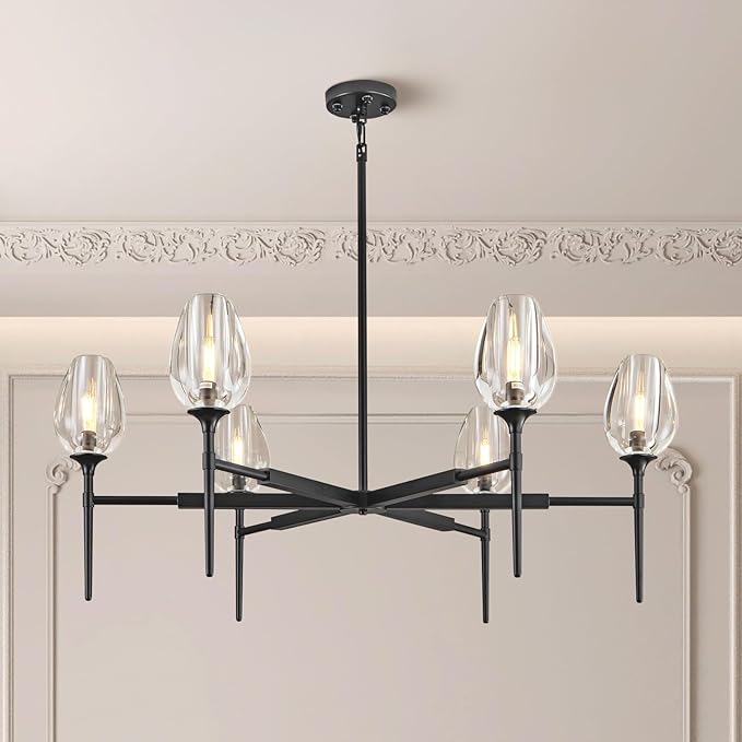 Modern Black Crystal Chandelier 6 Lights 42in Round K9 Tulip Pendant - Black - 42in - 6LightsBlushlighting