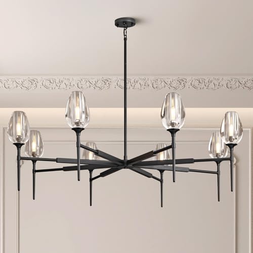 Modern Black Crystal Chandelier 6 Lights 42in Round K9 Tulip Pendant - Black - 42in - 6LightsBlushlighting