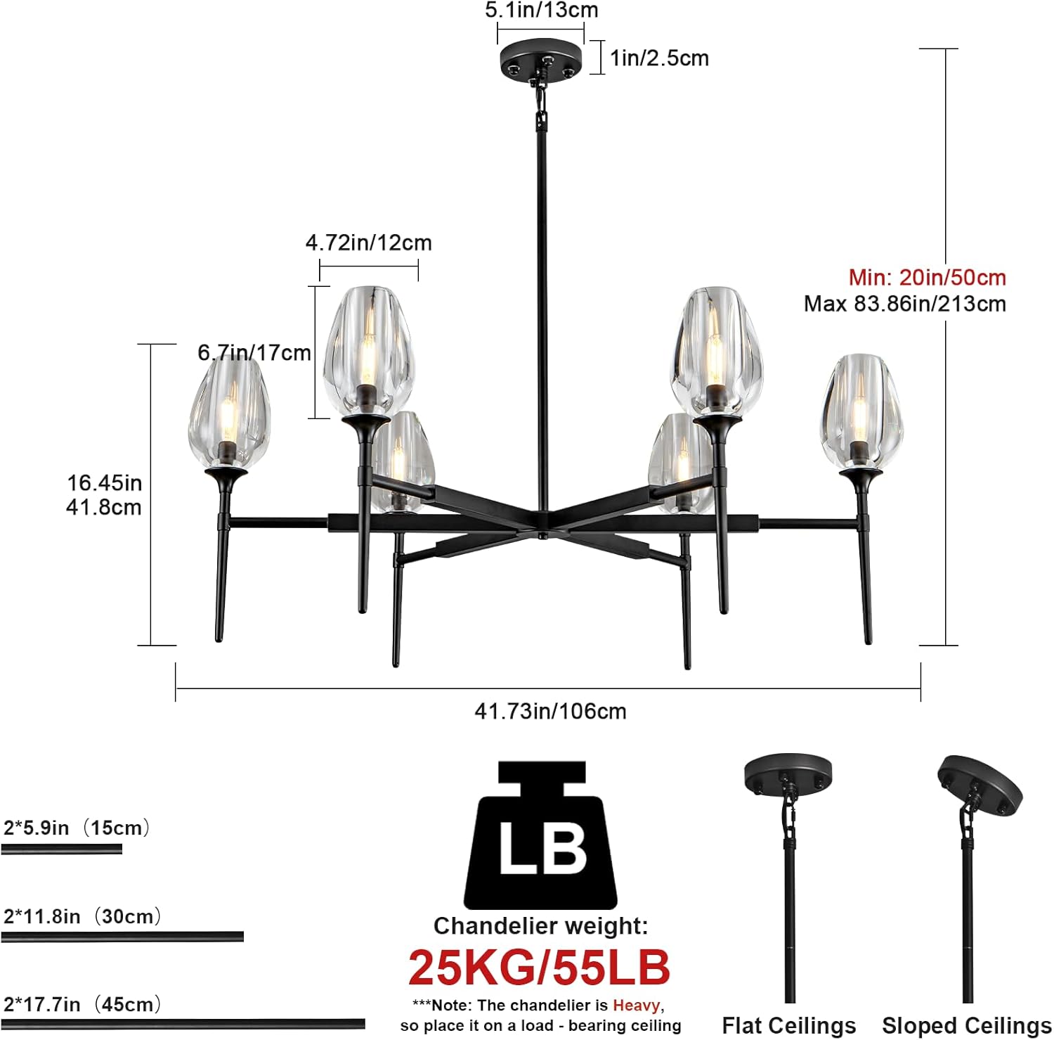 Modern Black Crystal Chandelier 6 Lights 42in Round K9 Tulip Pendant - Black - 42in - 6LightsBlushlighting