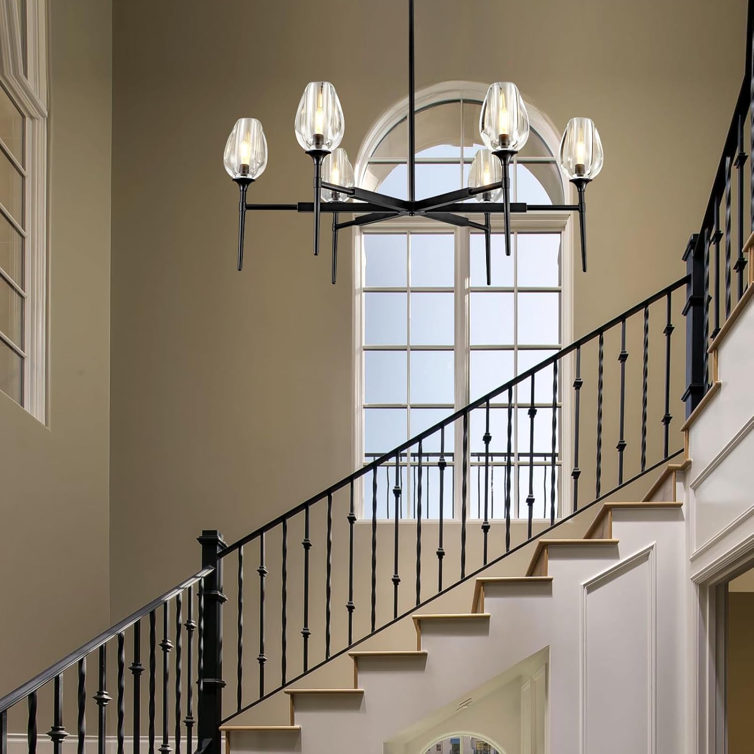 Modern Black Crystal Chandelier 6 Lights 42in Round K9 Tulip Pendant - Black - 42in - 6LightsBlushlighting