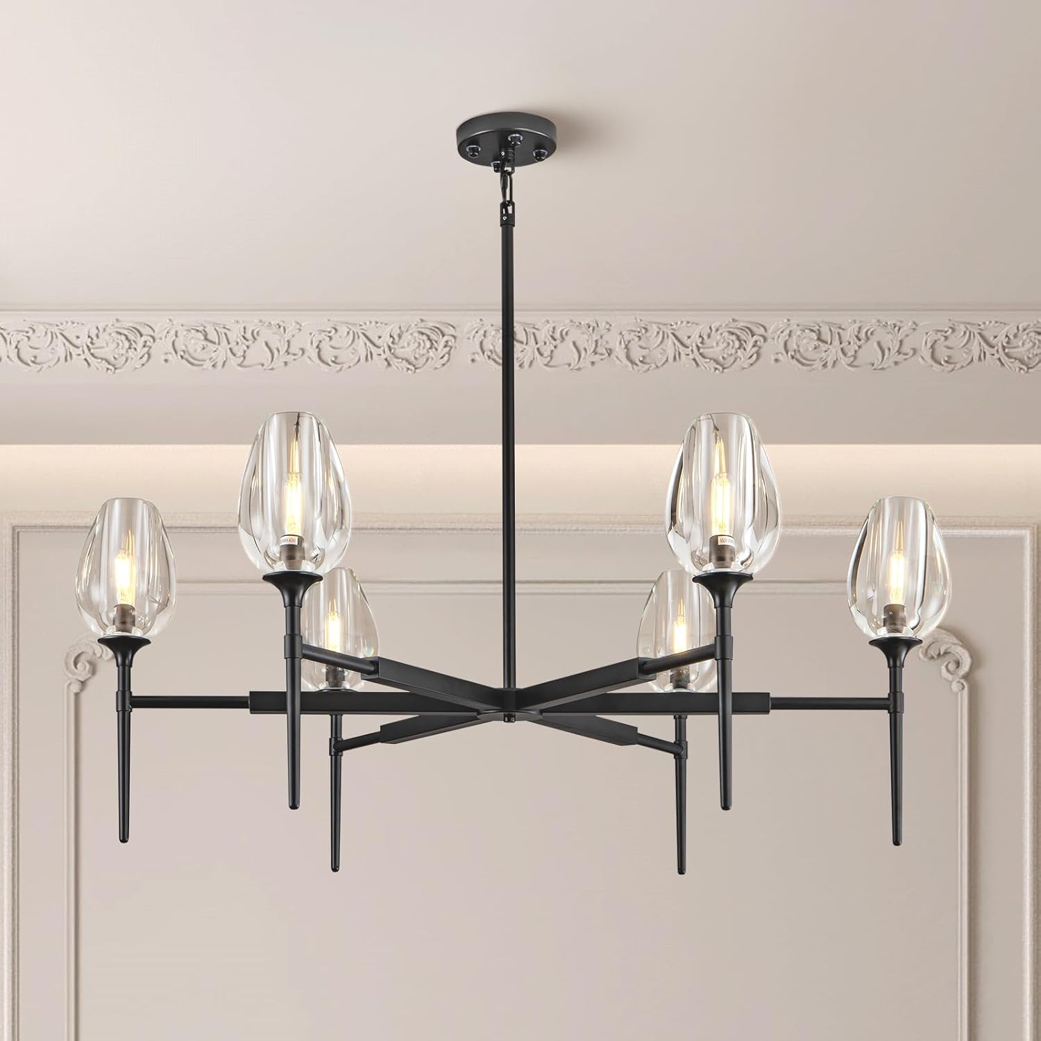 Modern Black Crystal Chandelier 6 Lights 42in Round K9 Tulip Pendant - Black - 42in - 6LightsBlushlighting