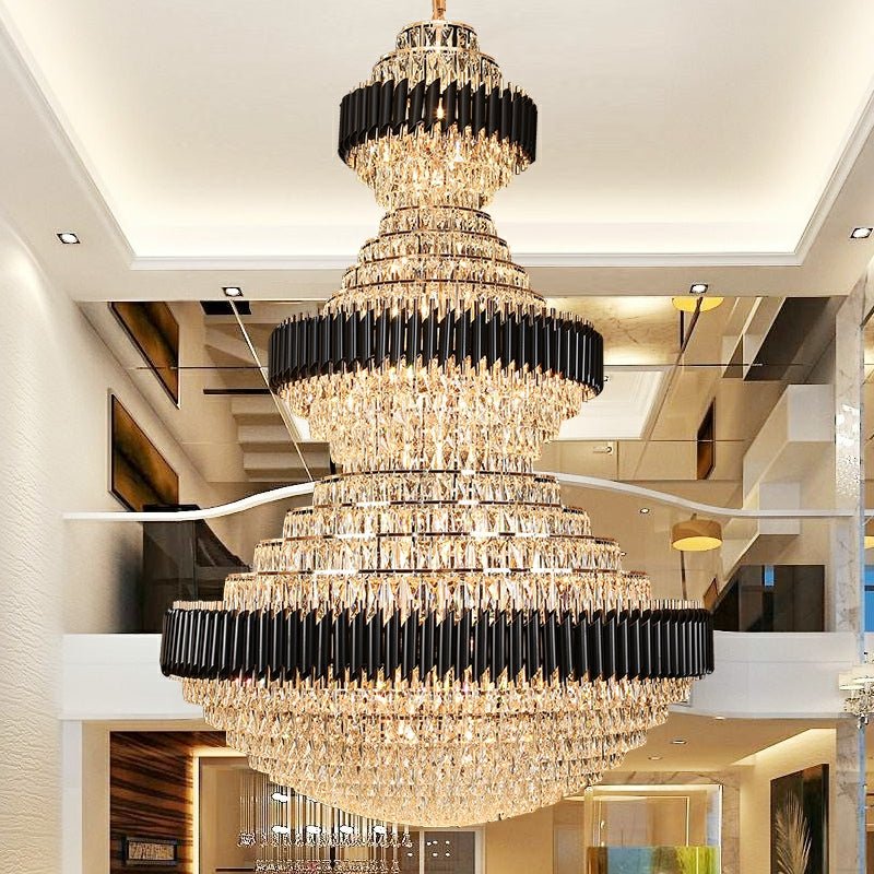 Modern Black Iron Crystal Chandelier For Foyer Staircase Luxurious Design Ceiling Light Fixture - D 31.5'' * H 47.2''Warm LightBlushlighting