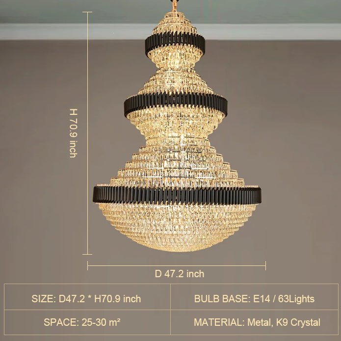 Modern Black Iron Crystal Chandelier For Foyer Staircase Luxurious Design Ceiling Light Fixture - D 47.2'' * H 70.9''Warm LightBlushlighting
