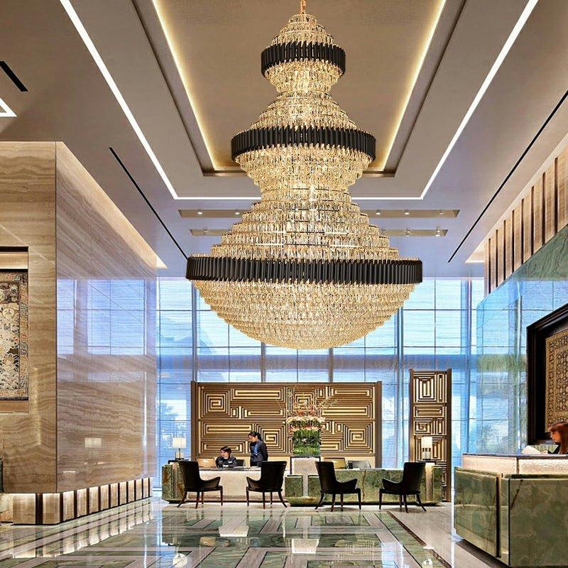Modern Black Iron Crystal Chandelier For Foyer Staircase Luxurious Design Ceiling Light Fixture-Chandeliers-Blushlighting-Blushlighting