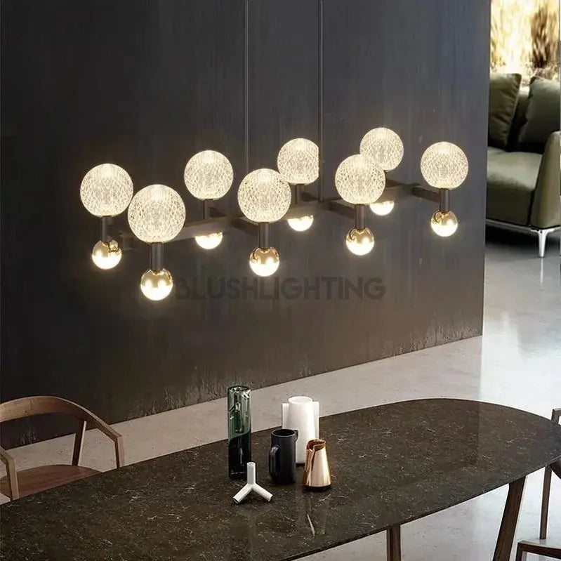 Modern Black Linear Dining Room Chandelier 12/16 Lights - 12 LightWarm White 3000KBlushlighting