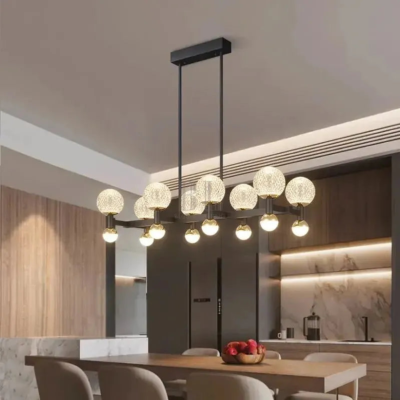 Modern Black Linear Dining Room Chandelier 12/16 Lights - 12 LightWarm White 3000KBlushlighting