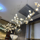 Modern Brass Branch Ceramics Flower Chandelier for Stylish Living Room Hotel and Restaurant - L110.24''*W30.7''/L280cm*W78cmWarm LightBlushlighting