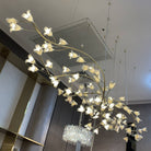 Modern Brass Branch Ceramics Flower Chandelier for Stylish Living Room Hotel and Restaurant - L110.24''*W30.7''/L280cm*W78cmWarm LightBlushlighting
