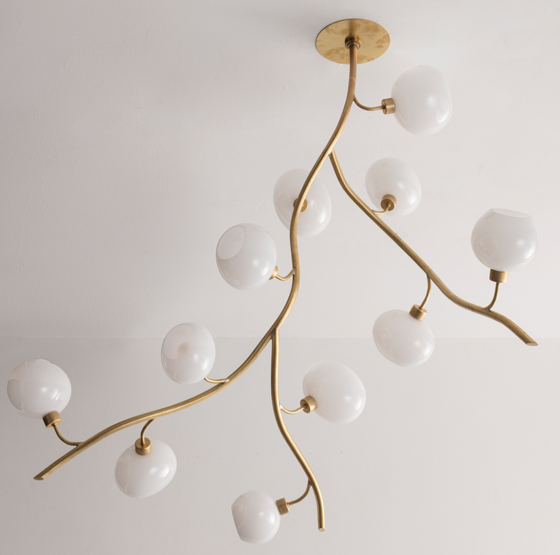 Modern Brass Branch Chandelier with Handcrafted Glass Globes-Blushlighting