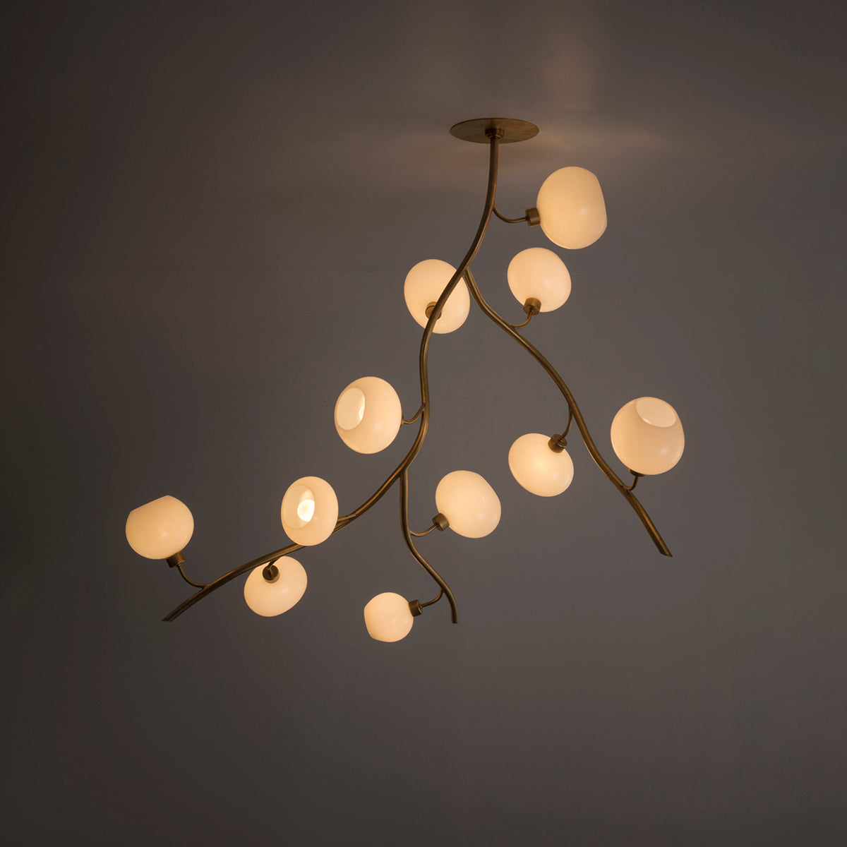 Modern Brass Branch Chandelier with Handcrafted Glass Globes-Blushlighting