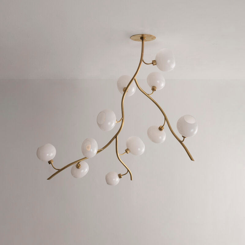 Modern Brass Branch Chandelier with Handcrafted Glass Globes-Blushlighting