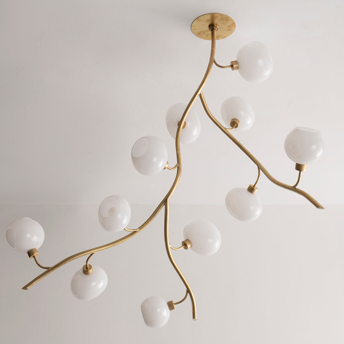 Modern Brass Branch Chandelier with Handcrafted Glass Globes-Blushlighting