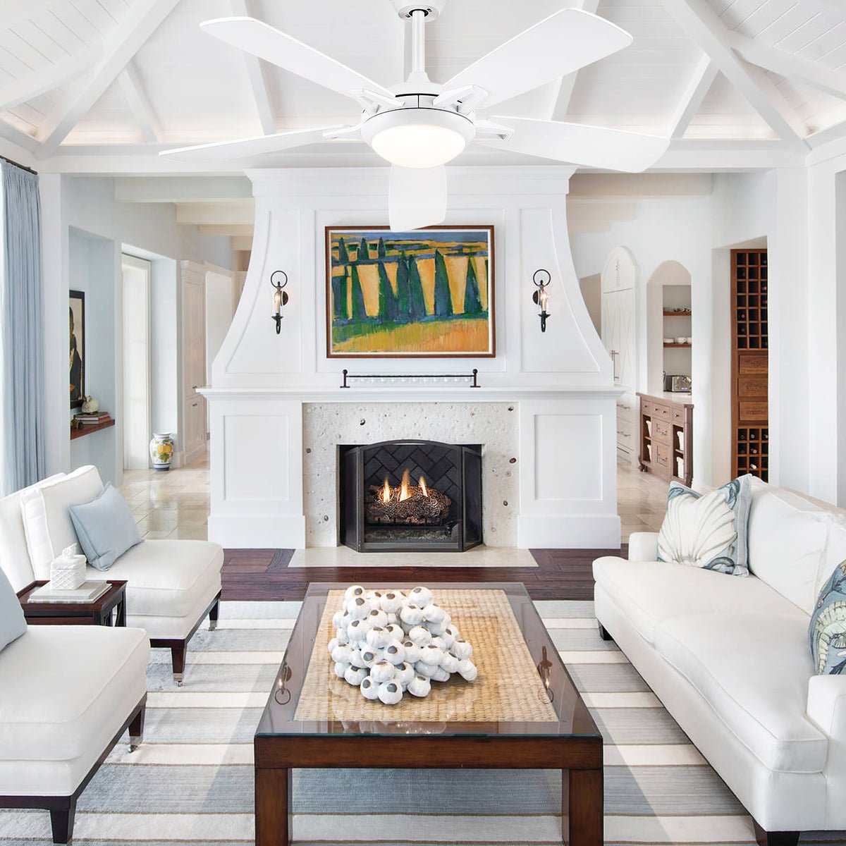 Modern Ceiling Fans with Lights 6 Speeds Reversible Dual Finish Wooden Blades 52" - Blushlighting