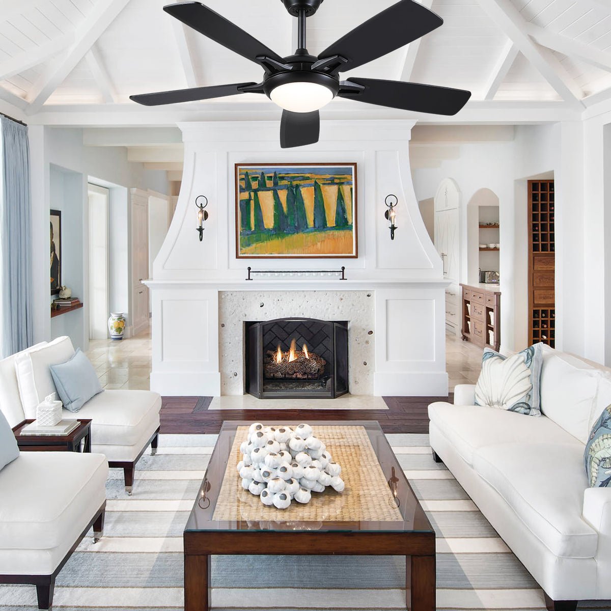 Modern Ceiling Fans with Lights 6 Speeds Reversible Dual Finish Wooden Blades 52" - Blushlighting