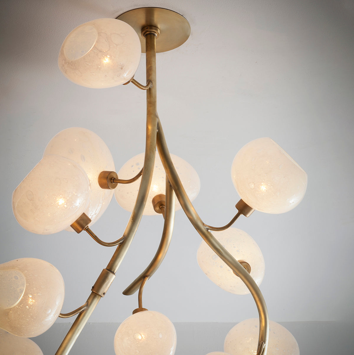 Modern Chandelier with Irregular Glass Lampshades and Brass Branches-Blushlighting