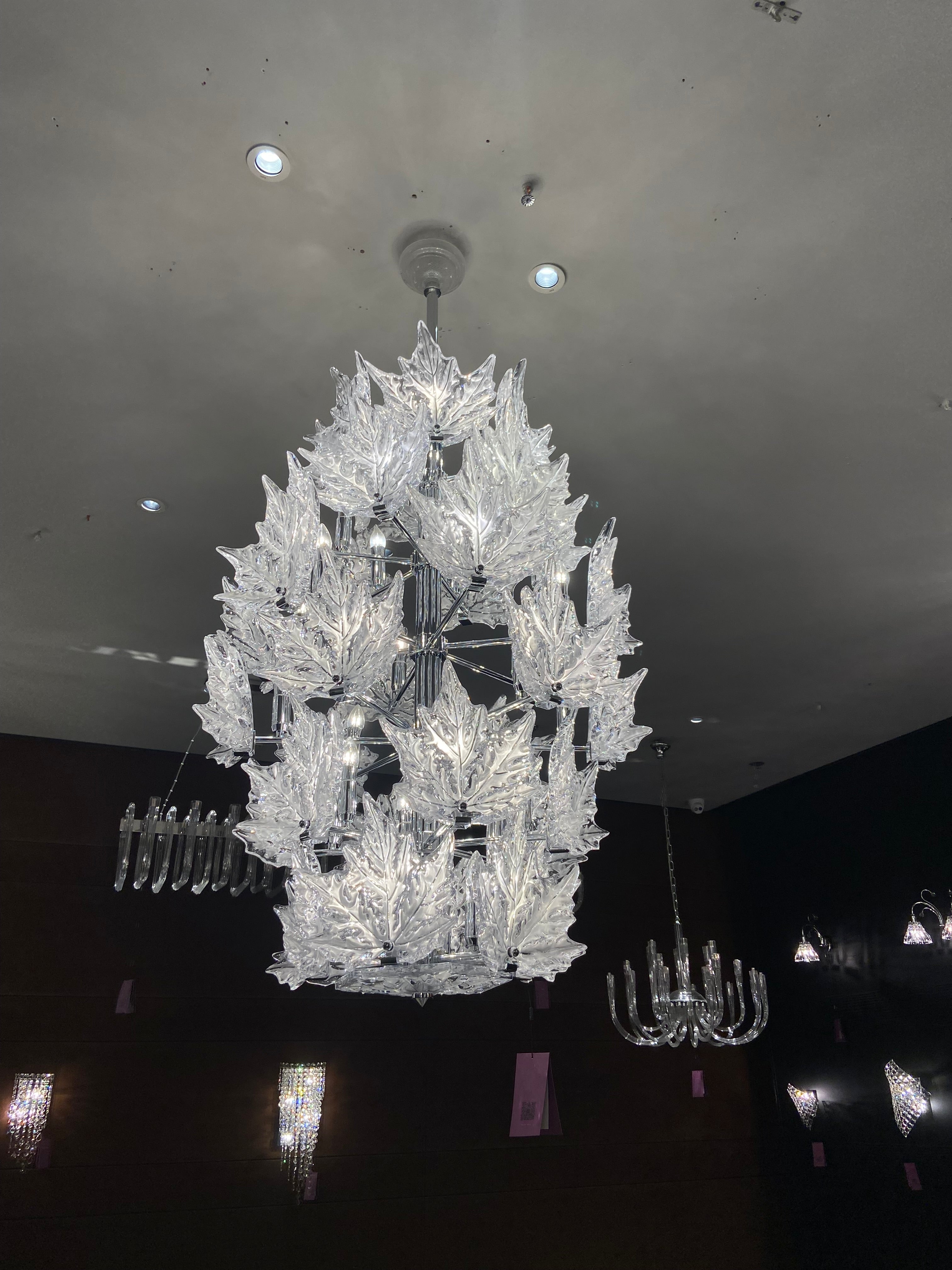 Modern Creative Clear Crystal Maple Leaf Chandelier for Living Room/Bedroom - 6 Tiers/D35.4"*H44.68"(D90cm*H113.5cm)Warm LightBlushlighting