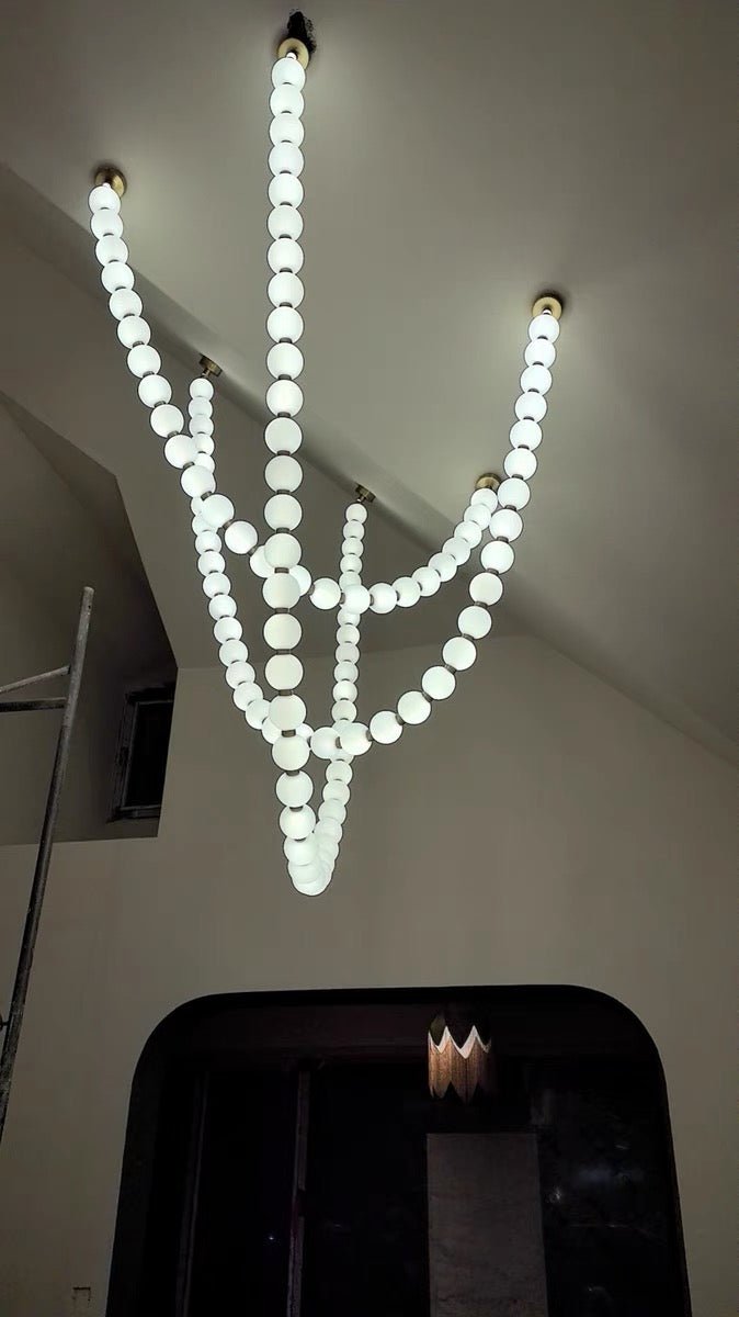 Modern Creative Pearl Necklace Chandelier - 12 Pearls/L78.7"With Metal DividerWarm LightBlushlighting