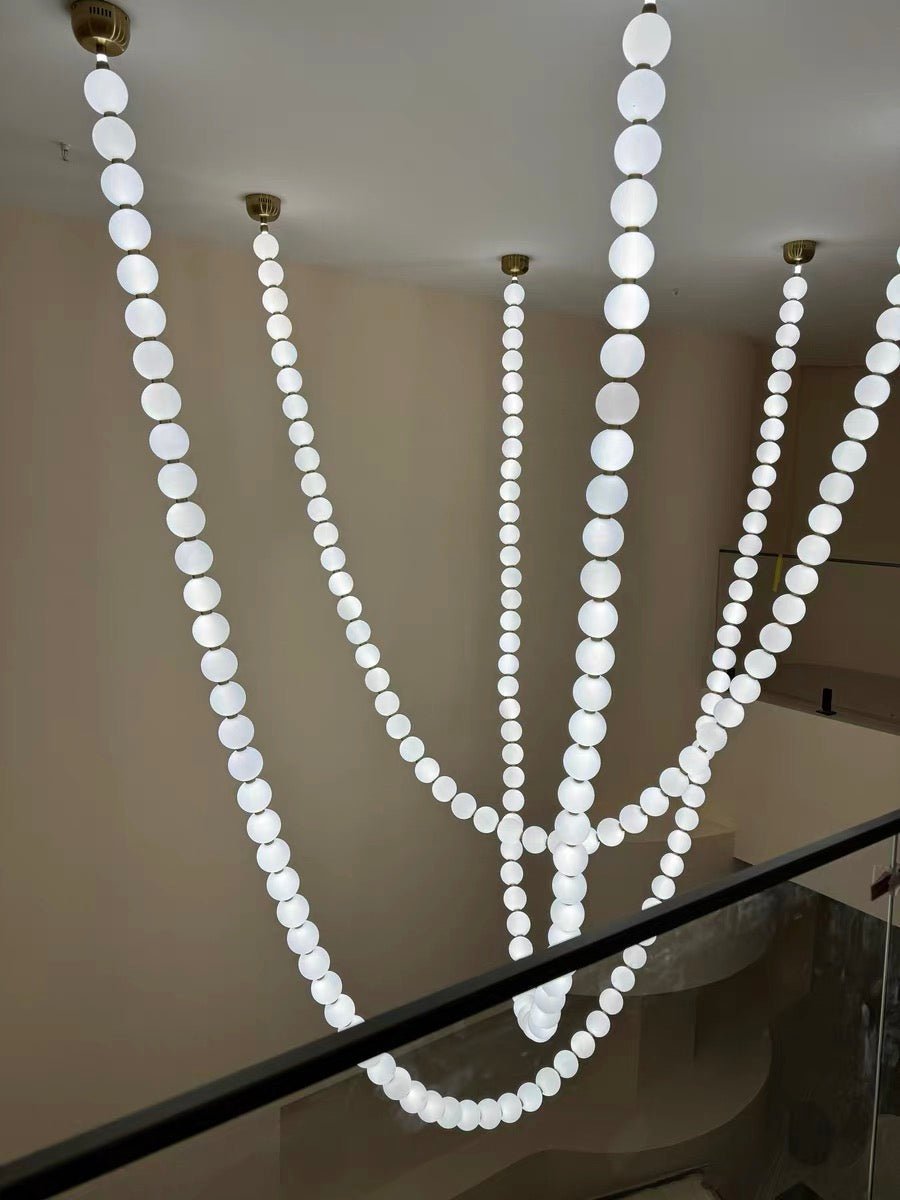 Modern Creative Pearl Necklace Chandelier - 12 Pearls/L78.7"With Metal DividerWarm LightBlushlighting