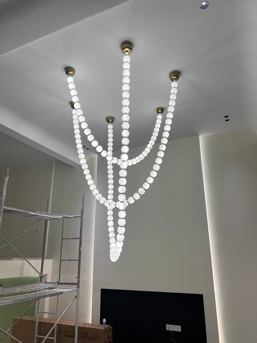 Modern Creative Pearl Necklace Chandelier - 12 Pearls/L78.7"With Metal DividerWarm LightBlushlighting