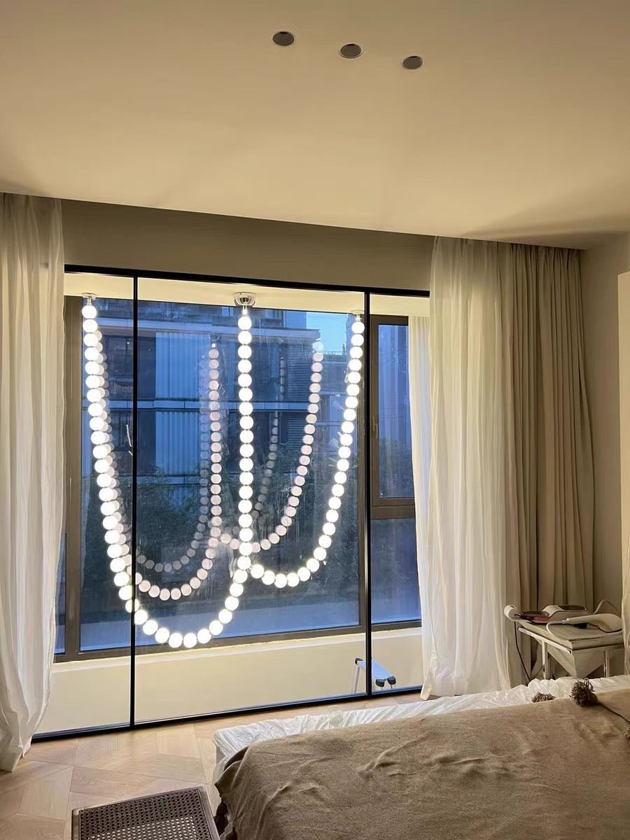 Modern Creative Pearl Necklace Chandelier - 12 Pearls/L78.7"With Metal DividerWarm LightBlushlighting