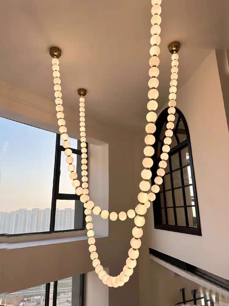 Modern Creative Pearl Necklace Chandelier - 12 Pearls/L78.7"With Metal DividerWarm LightBlushlighting