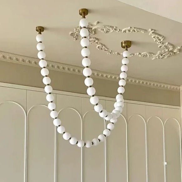 Modern Creative Pearl Necklace Chandelier - 12 Pearls/L78.7"With Metal DividerWarm LightBlushlighting